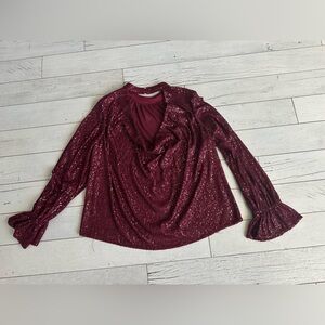 CeCe Wine Sequin Top